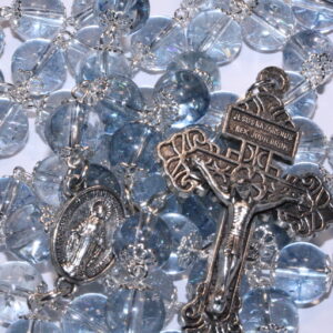 Blue Crystal 10mm Smooth Bead Rosary in Silver