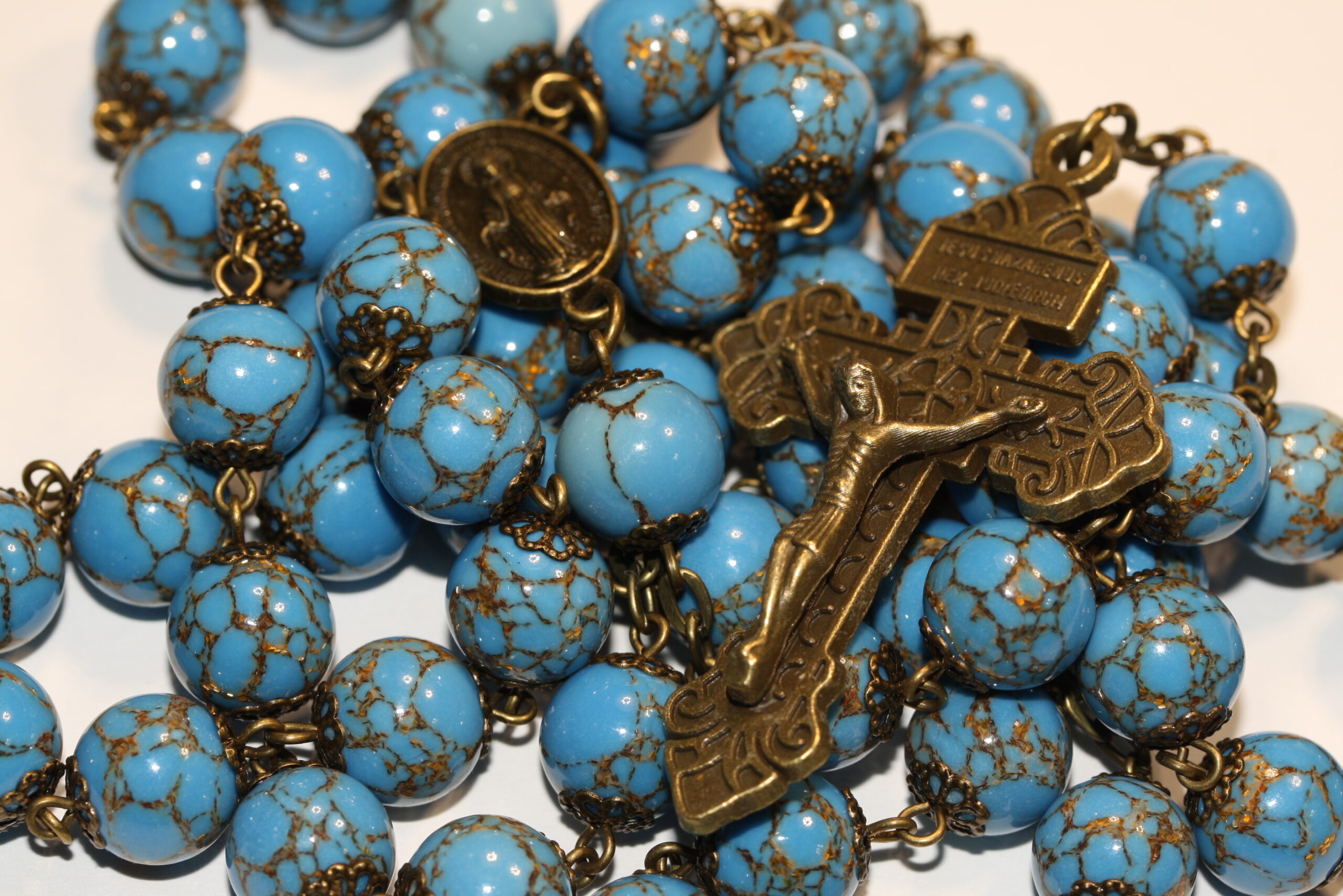 Gold Veined Bead 10mm Bronze Rosary