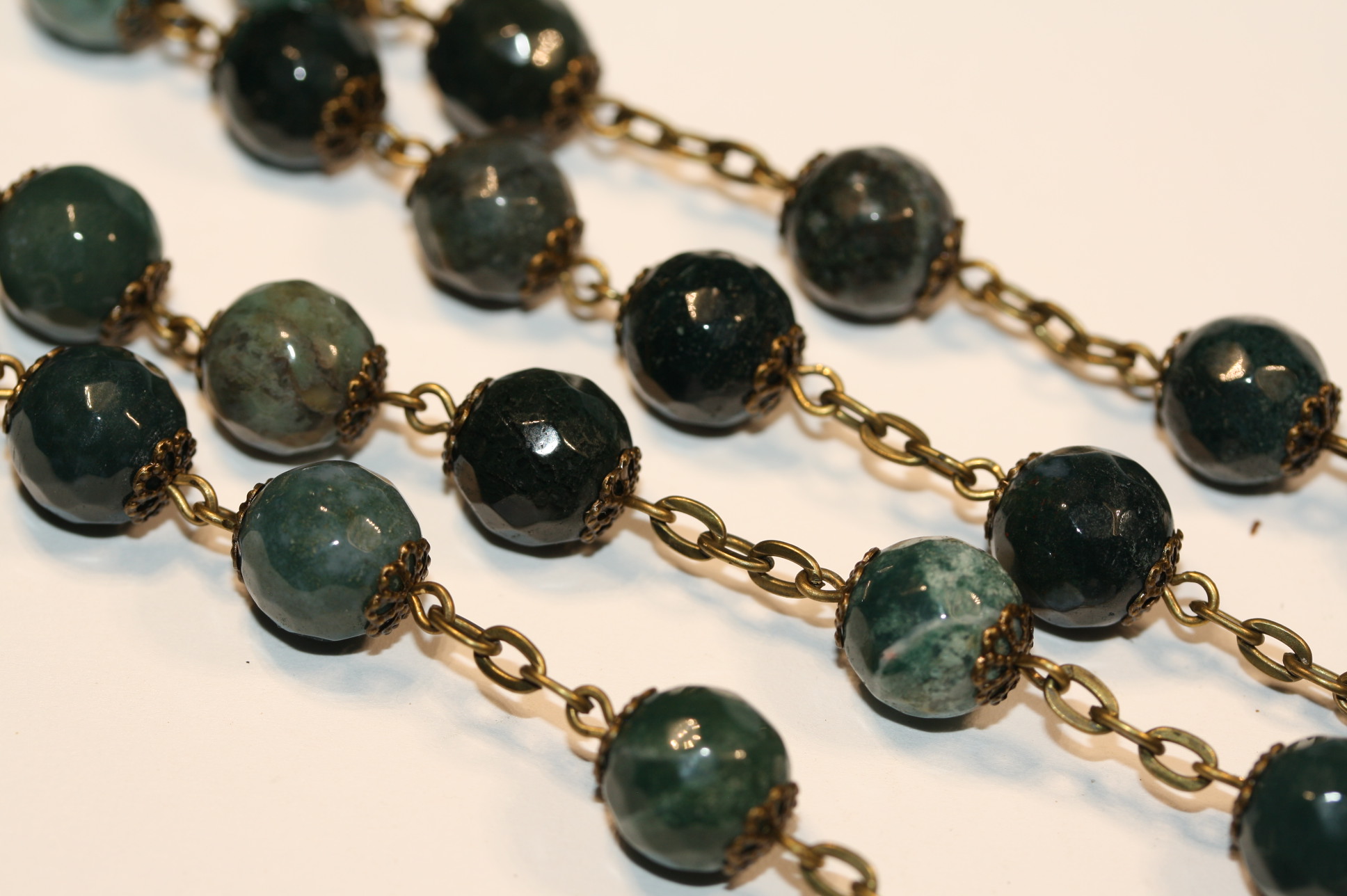 Green Agate Faceted 10mm Bronze Rosary - Image 2