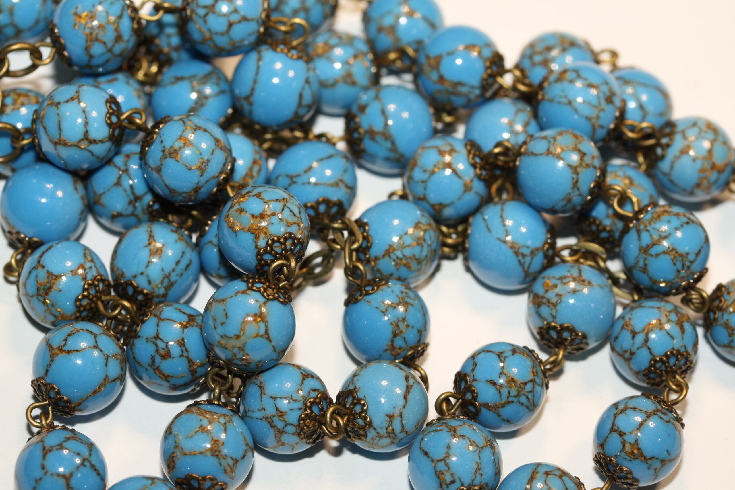 Gold Veined Bead 10mm Bronze Rosary - Image 3
