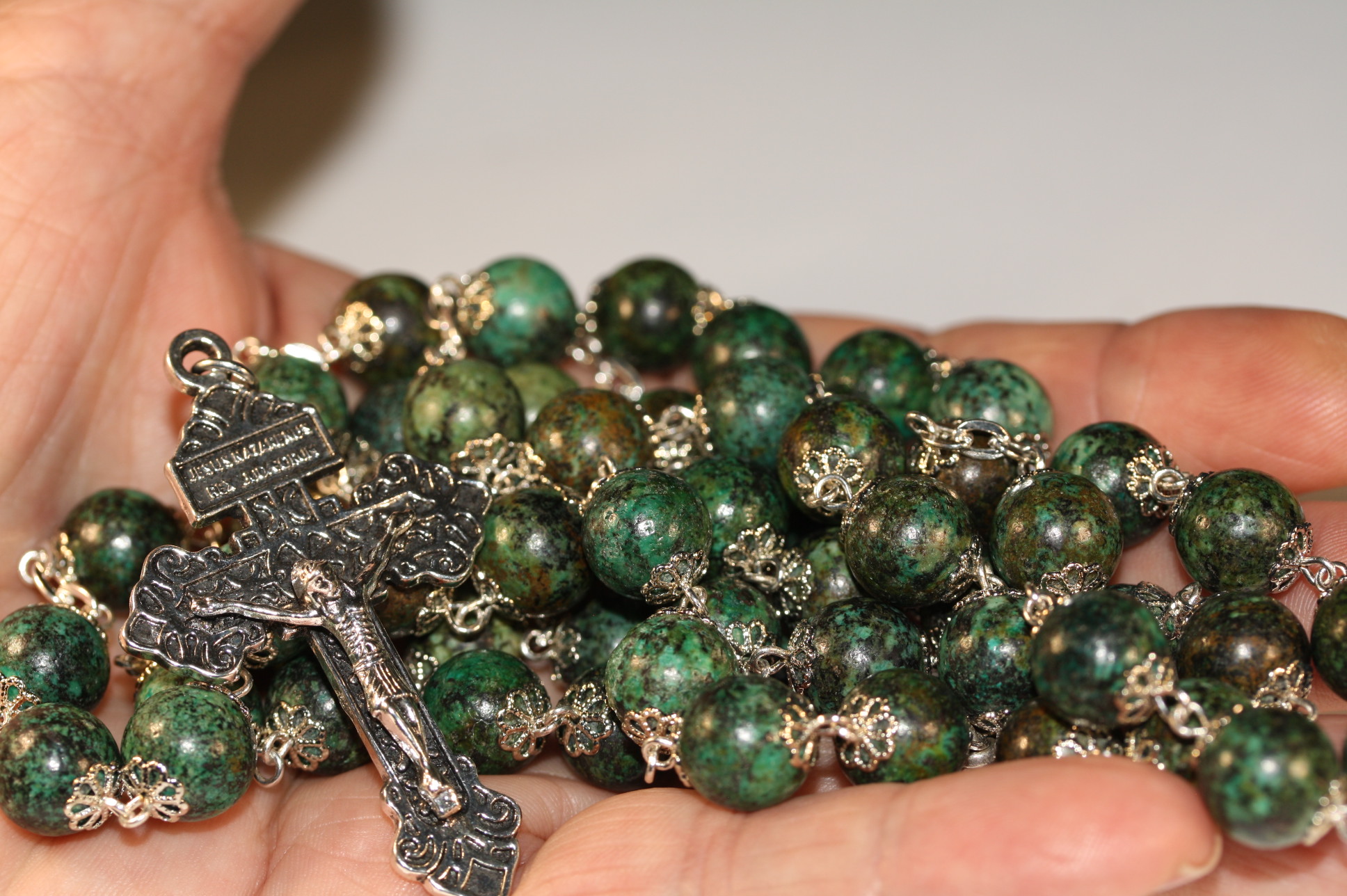 African Turquoise 10mm Silver Rosary