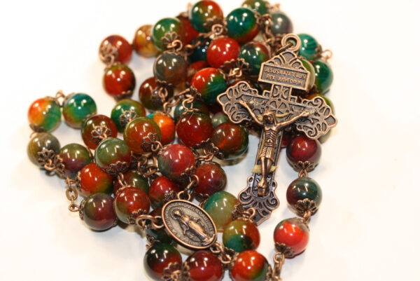 Peacock Agate 10mm Rosary in Copper