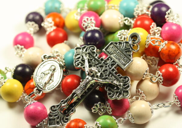 Multicolored Howlite 10mm Rosary in Silver