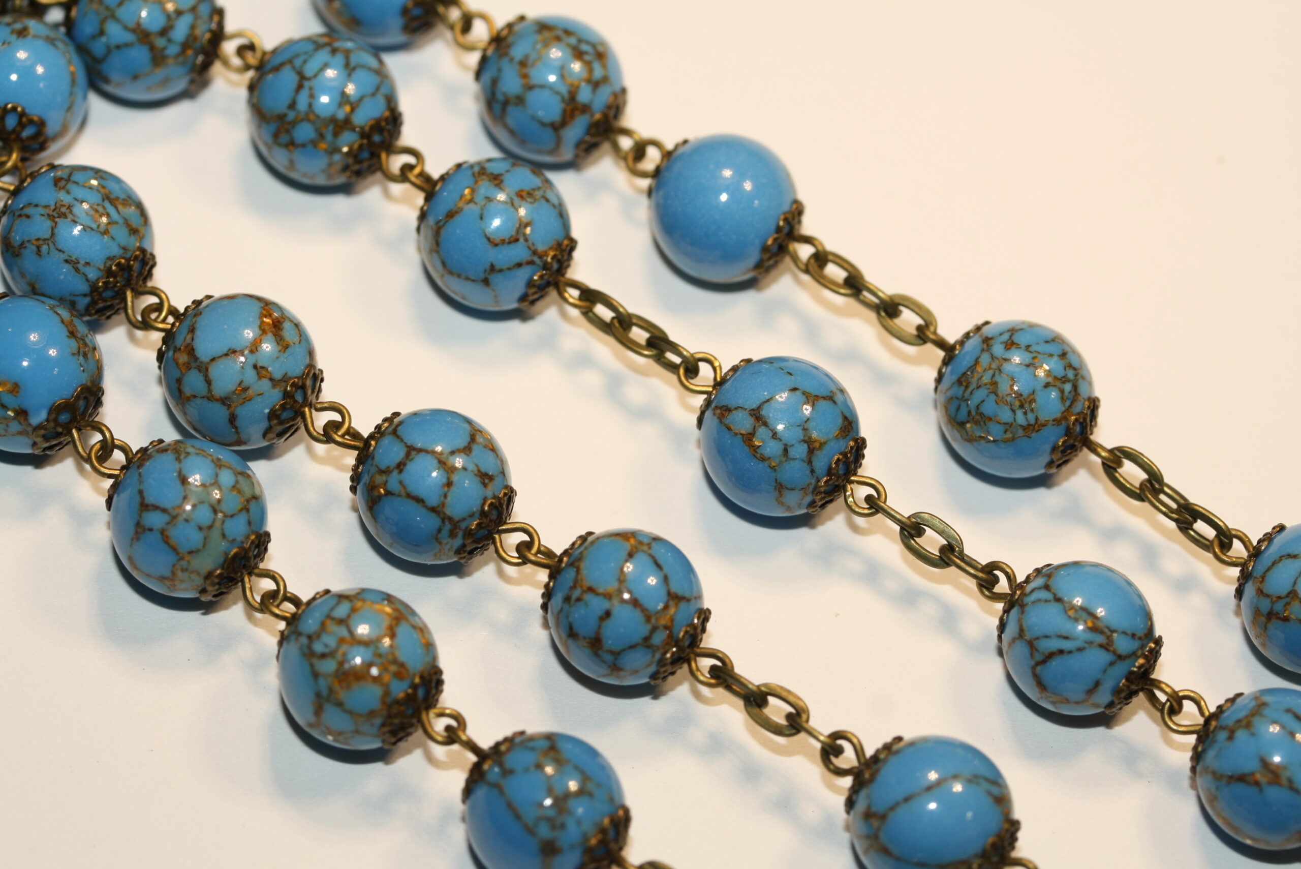 Gold Veined Bead 10mm Bronze Rosary - Image 4