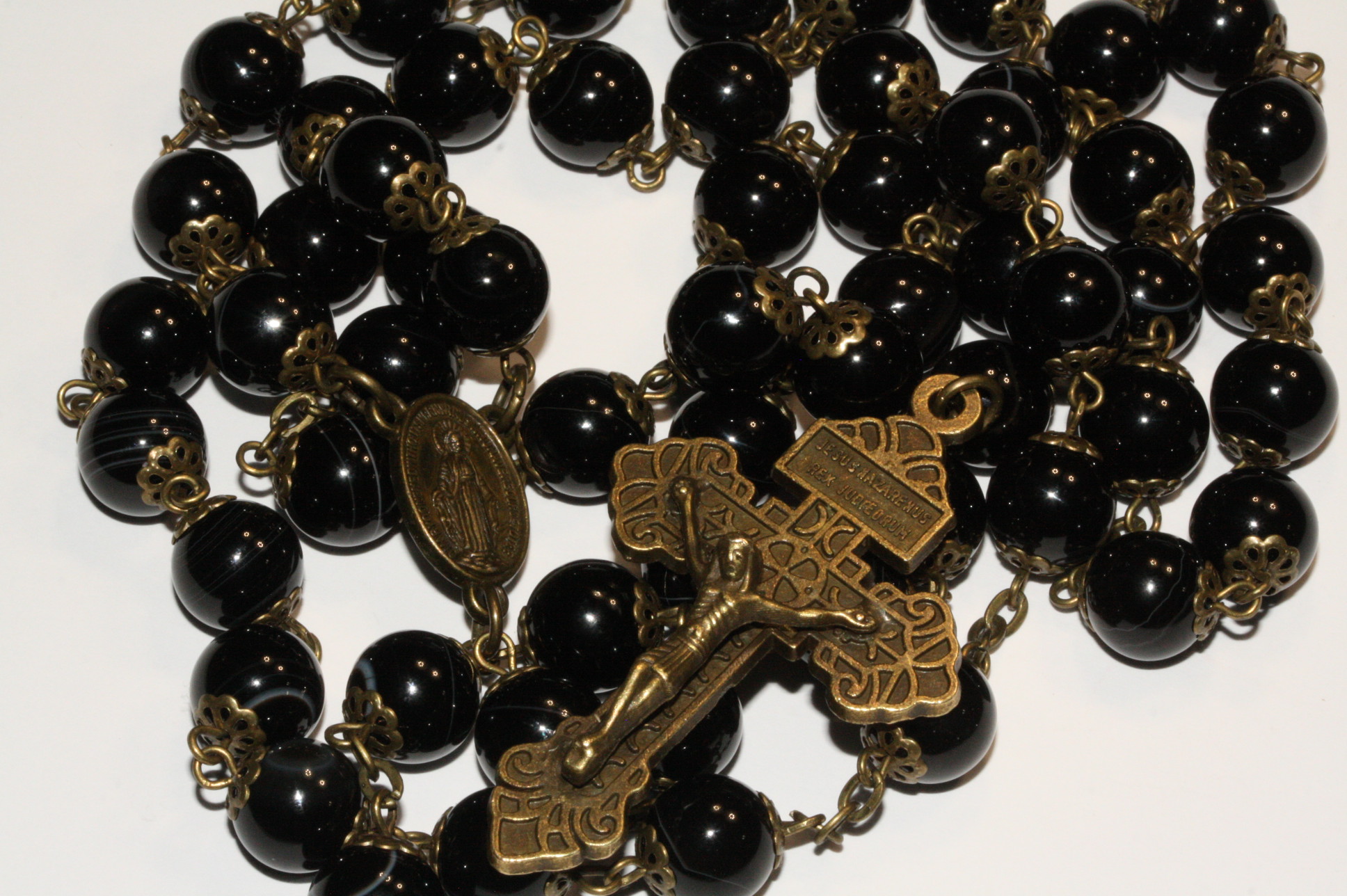 Black Agate in Bronze 10mm Rosary - Image 3