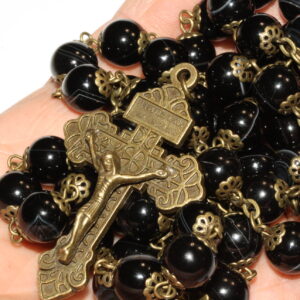 Black Agate in Bronze 10mm Rosary
