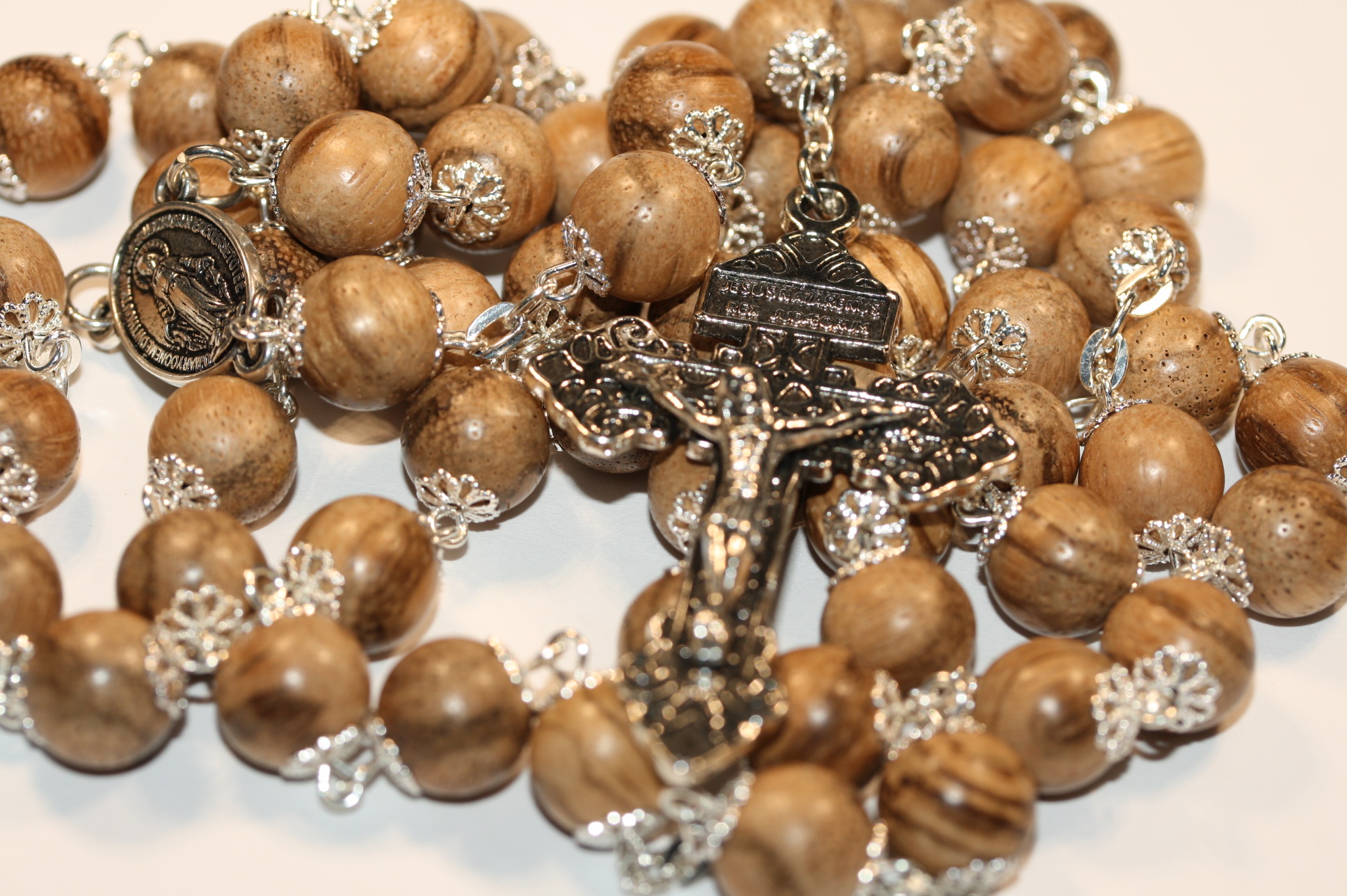 Agarwood Wood 10mm Rosary in Silver