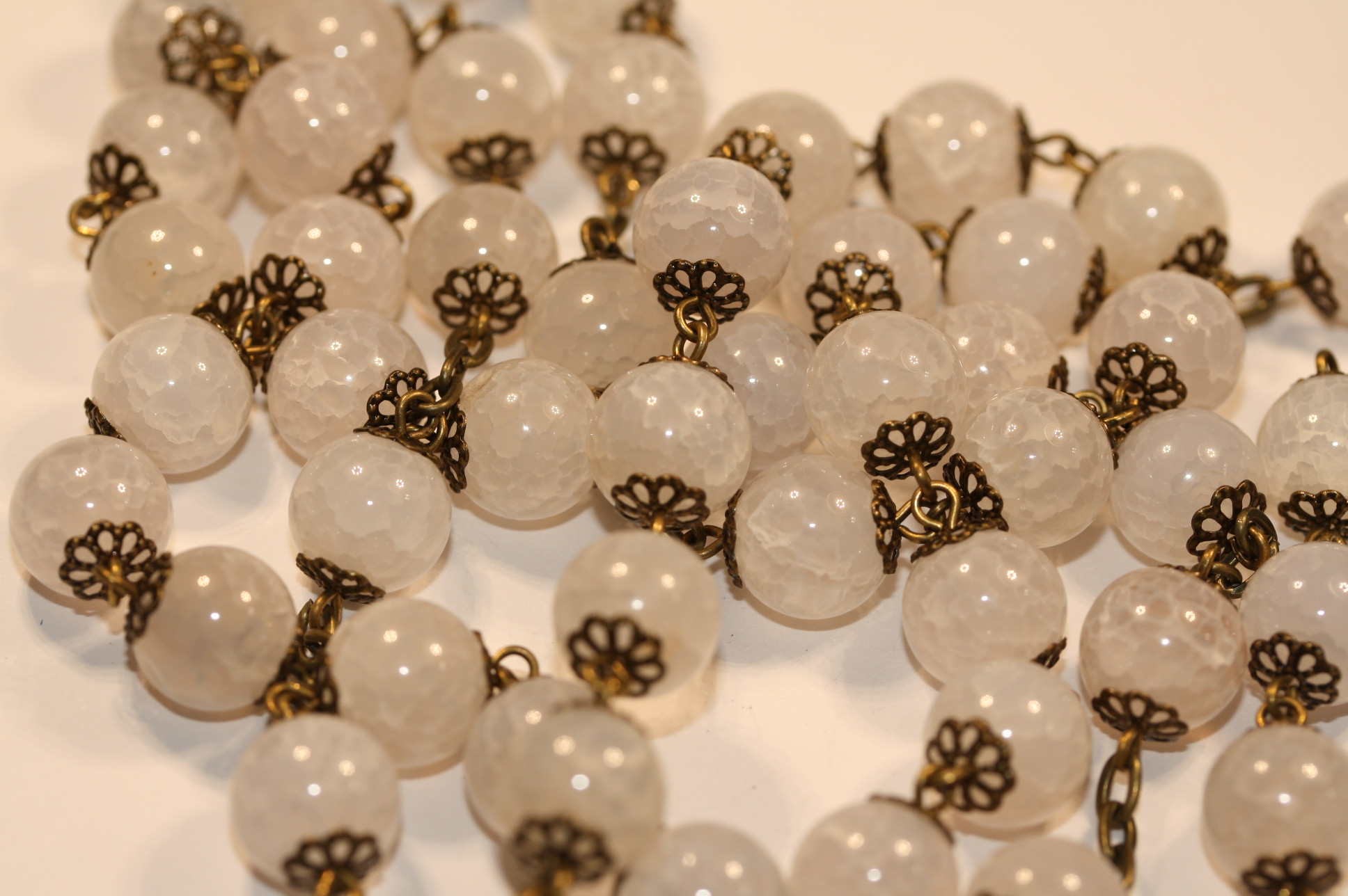 White Cracked Agate 10mm Rosary in Bronze - Image 5
