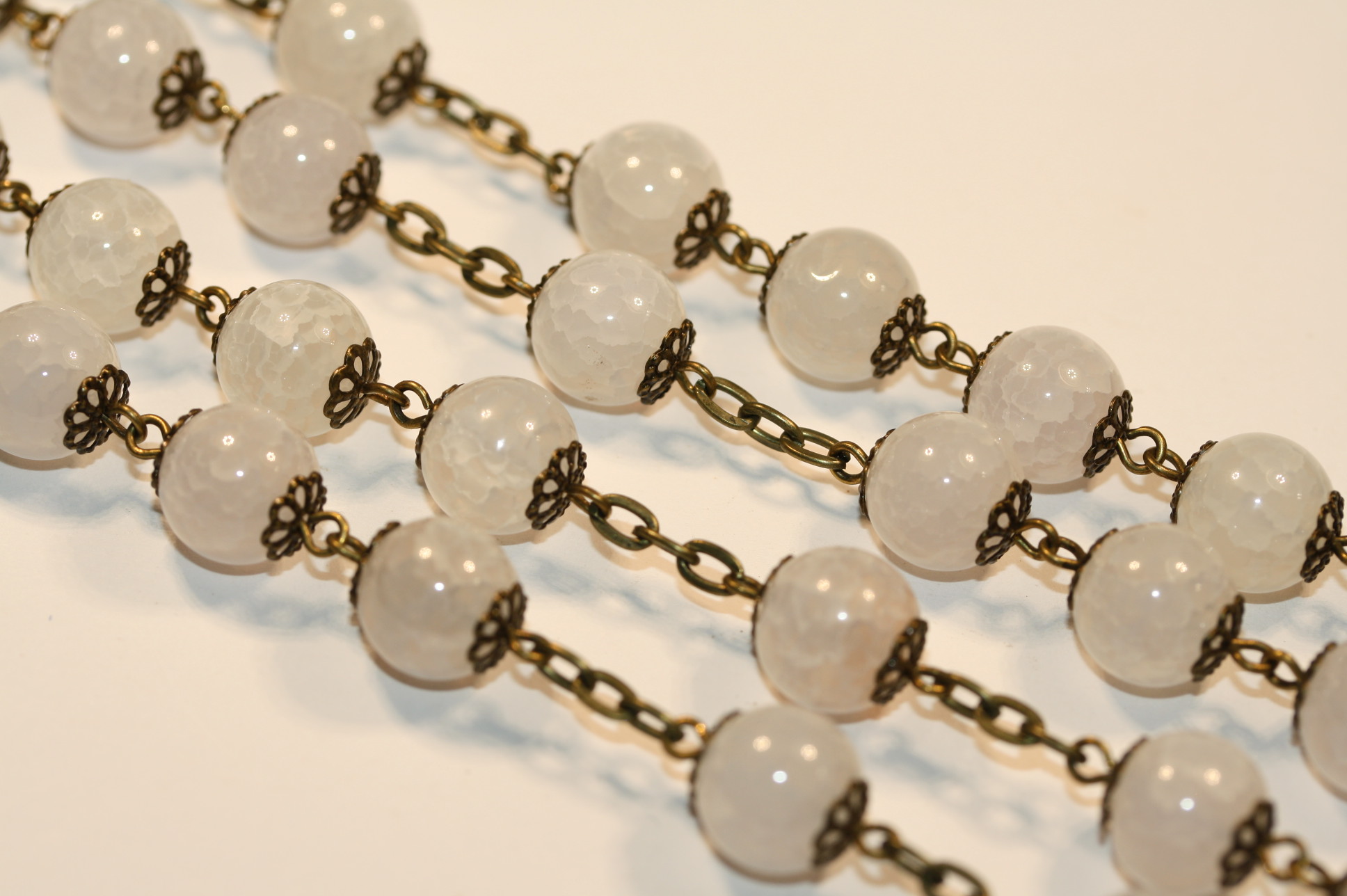 White Cracked Agate 10mm Rosary in Bronze - Image 6