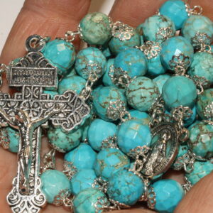 Turquoise Blue Howlite10mm Rosary in Silver