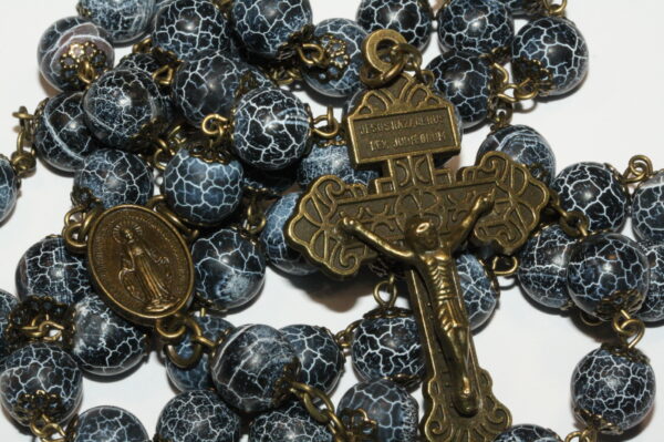 Black Weathered Agate in Bronze 10mm Rosary