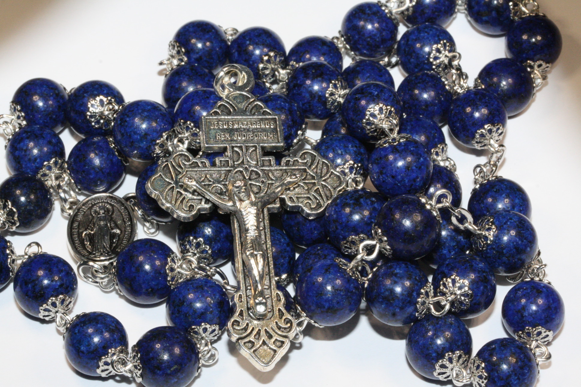 Lapis 10mm Rosary in Silver - Image 2