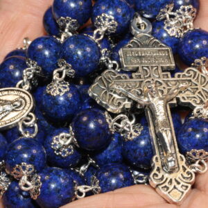 Lapis 10mm Rosary in Silver
