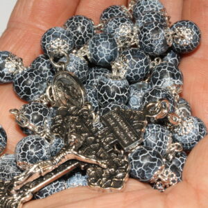 Black Weathered Agate in Silver 10mm Rosary