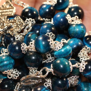 Blue Tiger's Eye 10mm Rosary in Silver