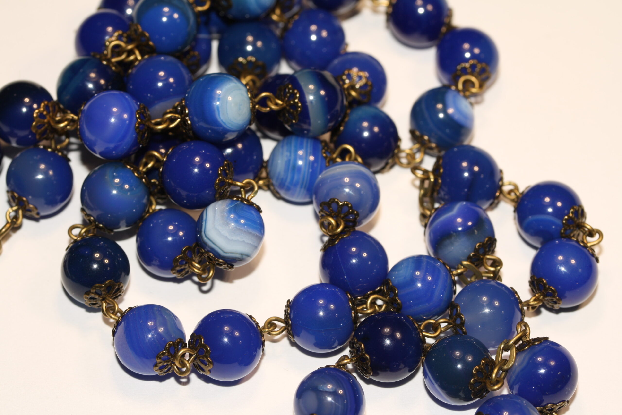 Blue Striped Agate 10mm Bronze Faceted Rosary - Image 2