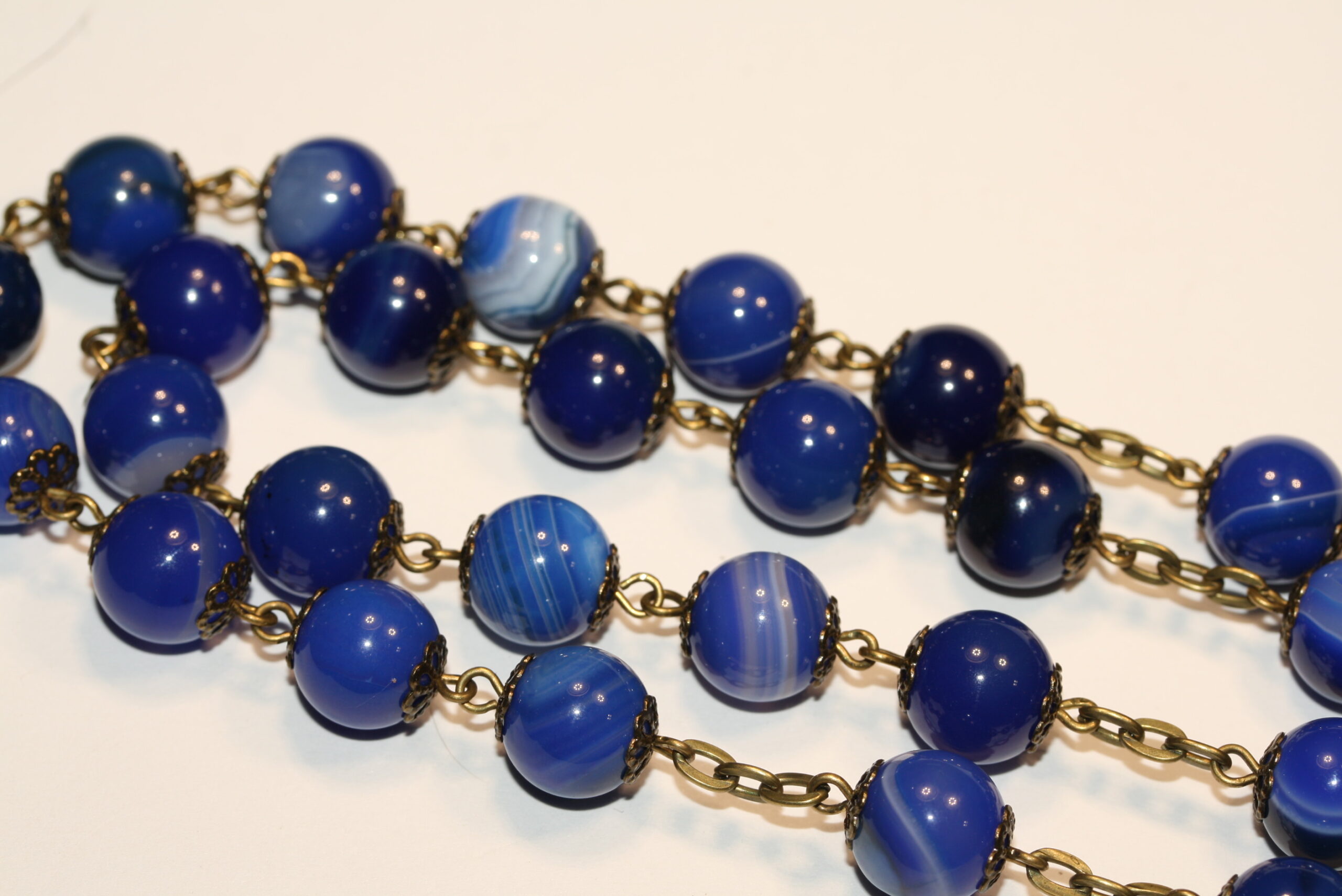 Blue Striped Agate 10mm Bronze Faceted Rosary - Image 3
