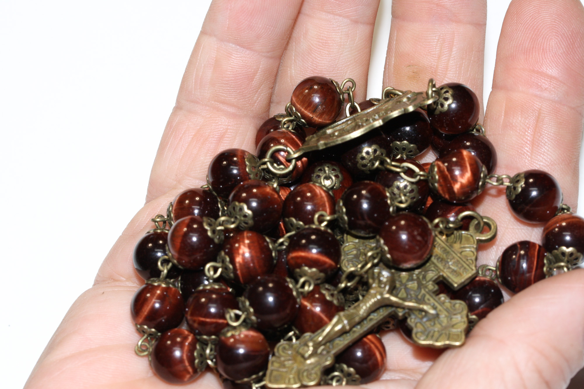 Red Tiger's Eye 10mm Rosary in Bronze - Image 3
