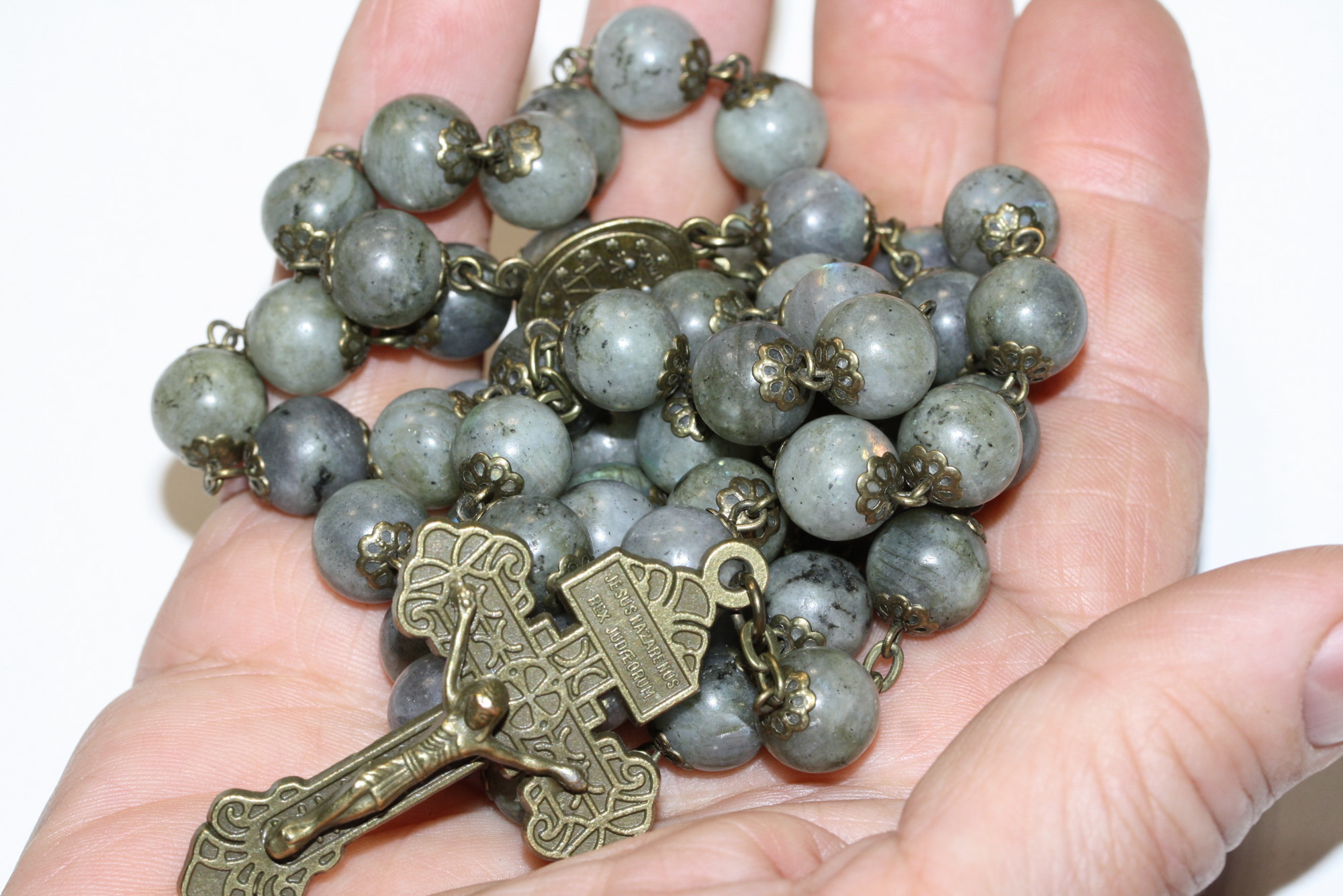 Labradorite 10mm Rosary in Bronze Smooth Stone – Oklahoma Rosaries