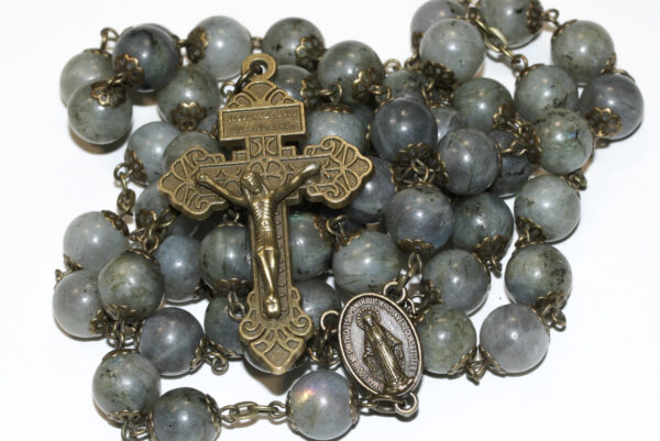 Labradorite 10mm Rosary in Bronze Smooth Stone