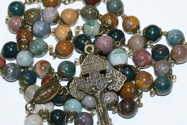 Fancy Agate 10mm Rosary in Bronze