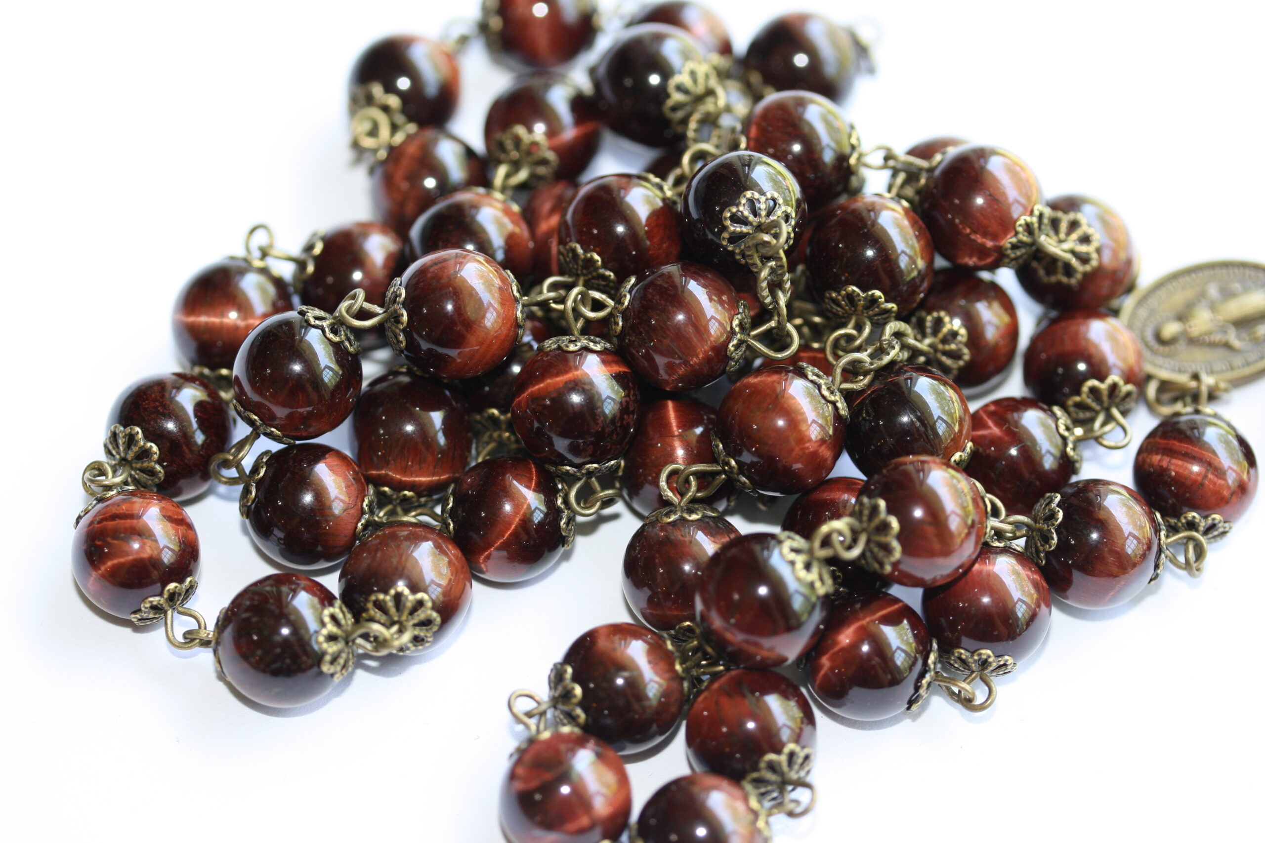 Red Tiger's Eye 10mm Rosary in Bronze - Image 2