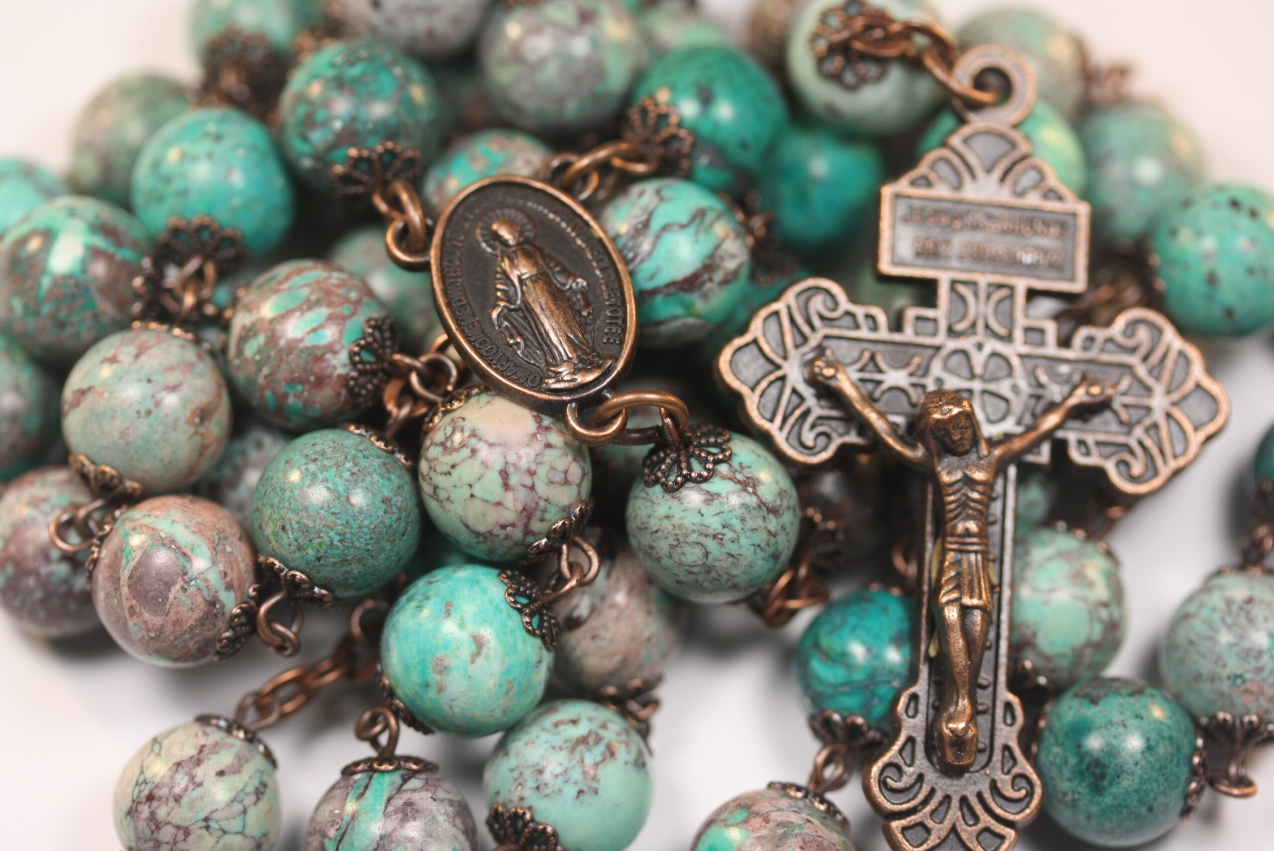 Green Mediterranean Jasper 10mm Rosary in Copper